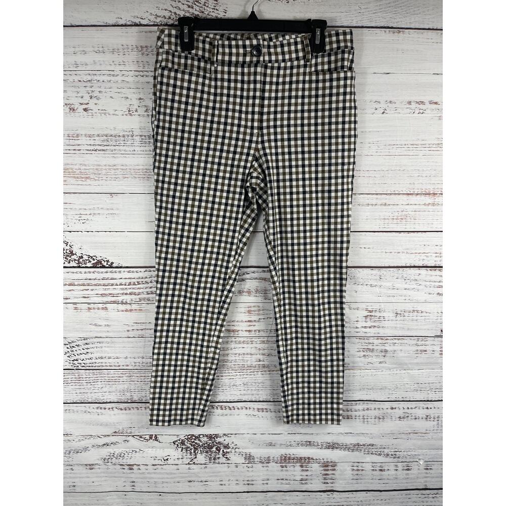 Loft Pants Women's 8 Black White Skinny Ankle Gingham Plaid Stretch Work Cropped